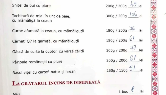 La Ceaunu Crapat Meniu - Sinaia