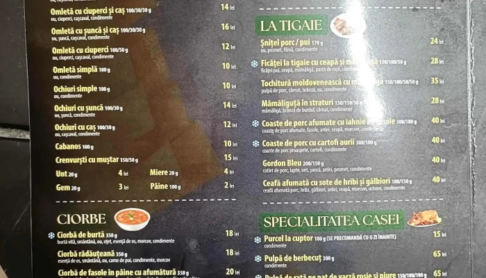 Popasul Boierilor -  Meniu - Tiha Bârgăului