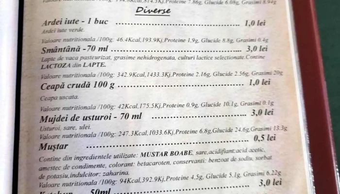 Popasul Tamboiesti Meniu - Obrejița